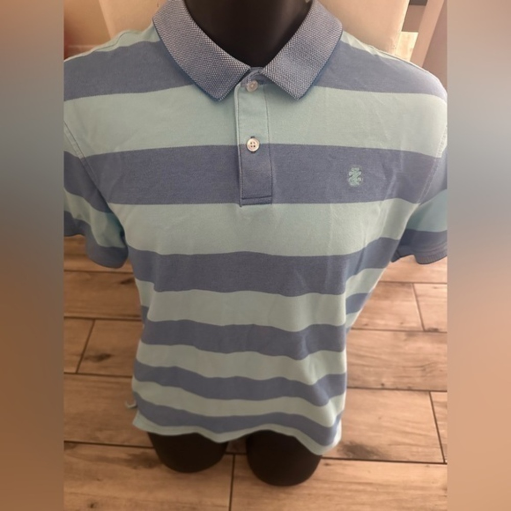 Men’s used Izod blue striped size L large advantage performance polo shirt